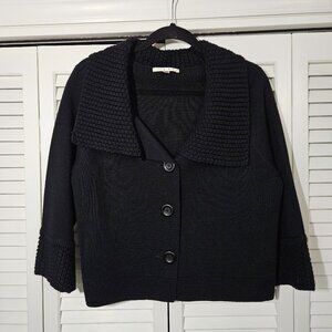 CAbi Black Wool Blend Jackie O style sweater/jacket, size L